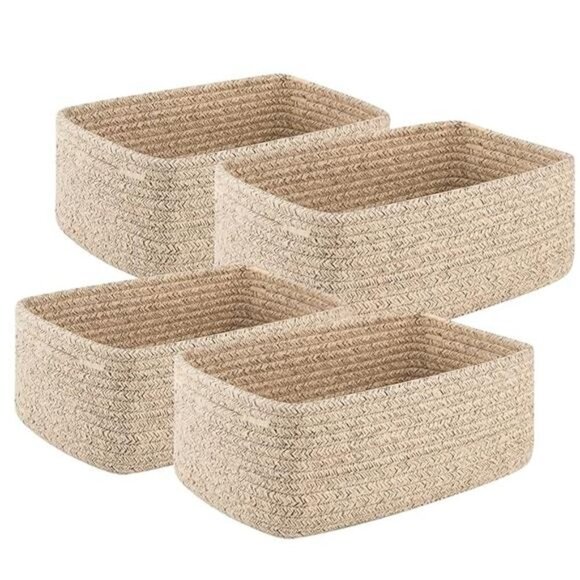 Woven Rope Storage Bins Set of 4 Small Shelf Baskets for Closet Baby Towels - Picture 8 of 8